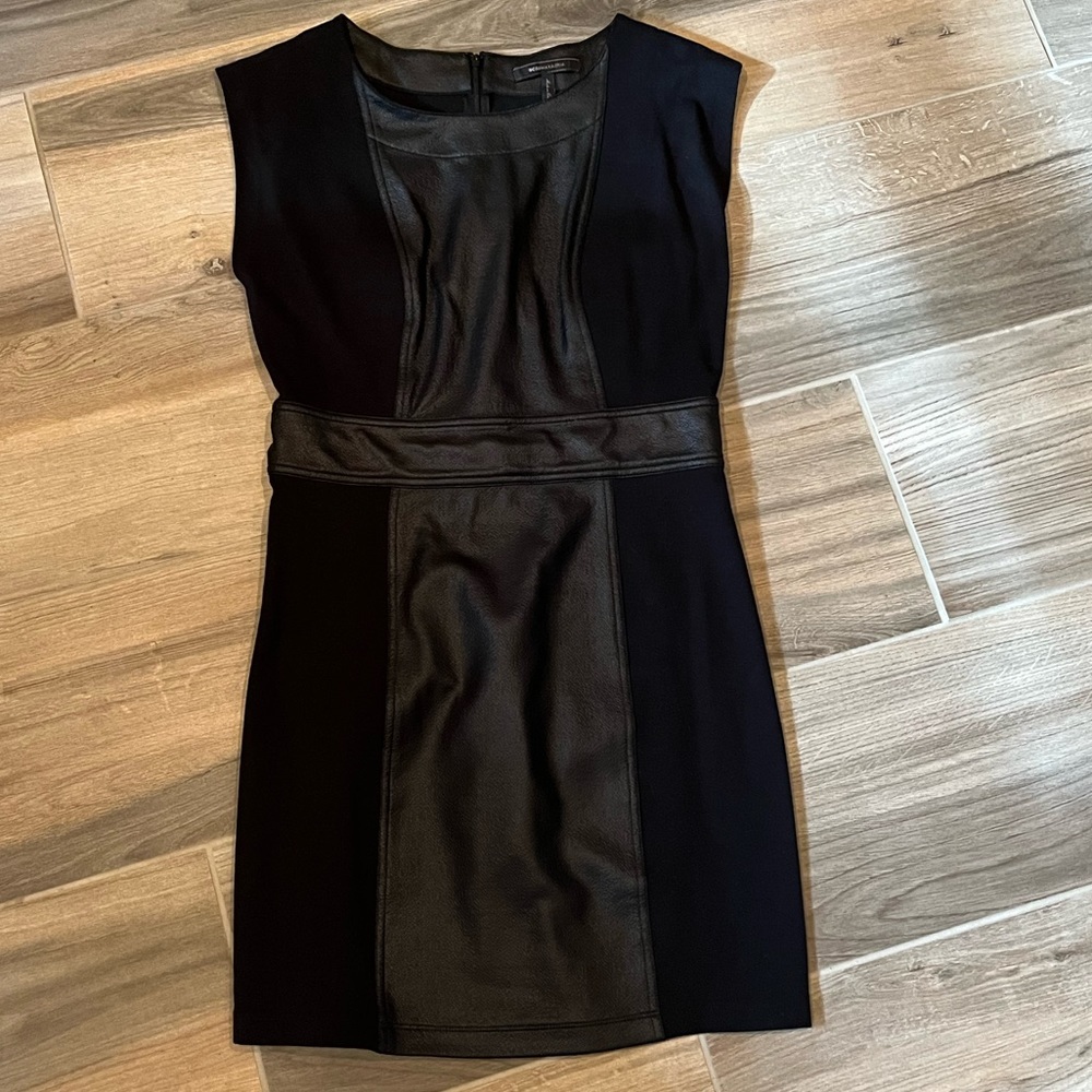 BCBGMaxAzria Black Sleeveless Dress With Faux Leather Detail, Size Medium - Picture 4 of 10